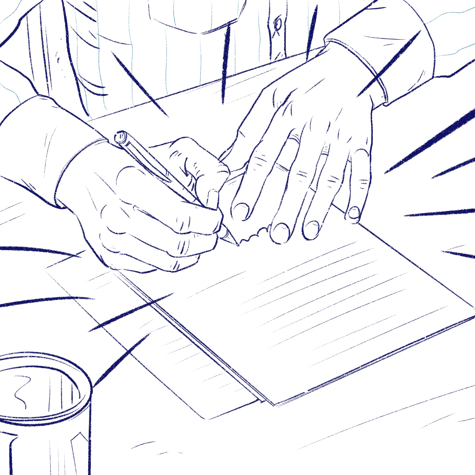 Corporate illustration, close-up of hands writing